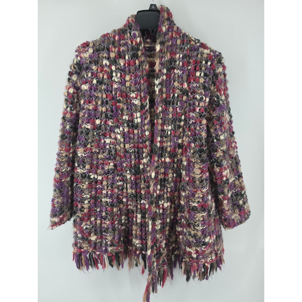 Ruby Rd. Woman Popcorn Knit Fringe Cardigan Sweater Multi Color Purple 1X